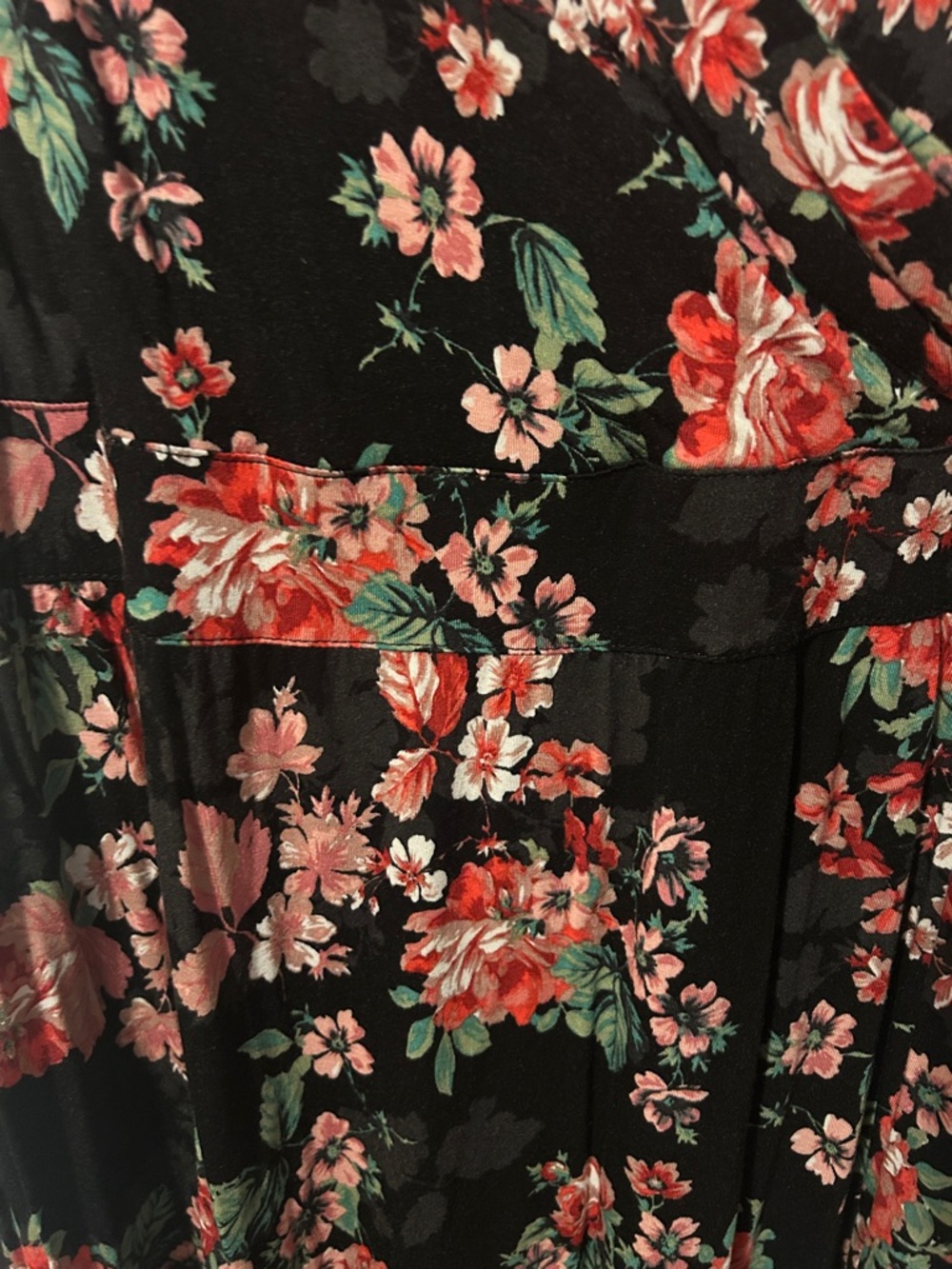 Maurices Black Floral V-Neck Mini Dress with Red and Green Accents - Picture 3 of 3
